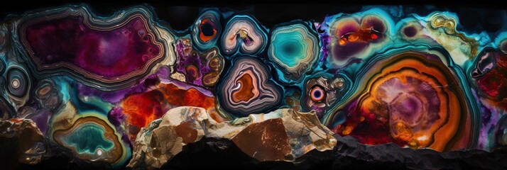 A detailed image of a geode interior, with stunning, crystal-like formations in vivid colors, concept of Geological formation, created with Generative AI technology