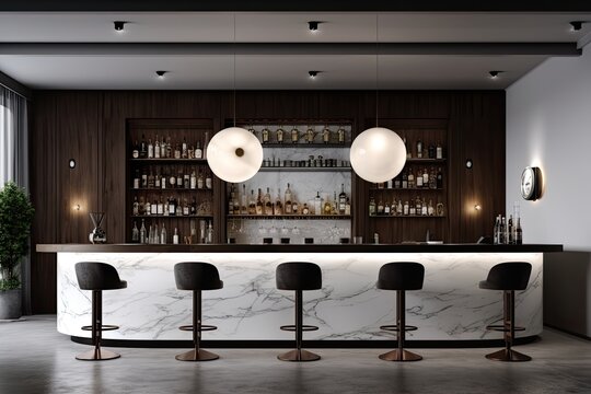 Sleek and modern bar with clean lines and minimalist decor, perfect for a contemporary space - Generative AI