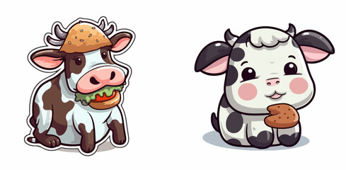 farm cow animal cute cartoon vector art eating grass