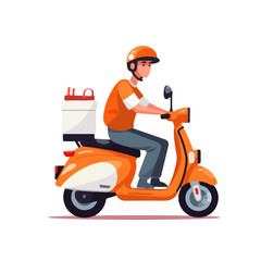 Delivery man riding a red scooter illustration template Food delivery man vector