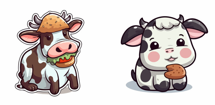 farm cow animal cute cartoon vector art eating grass