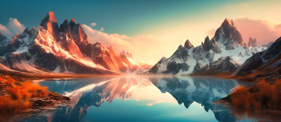 Fototapeta na wymiar mountains reflected in a lake
