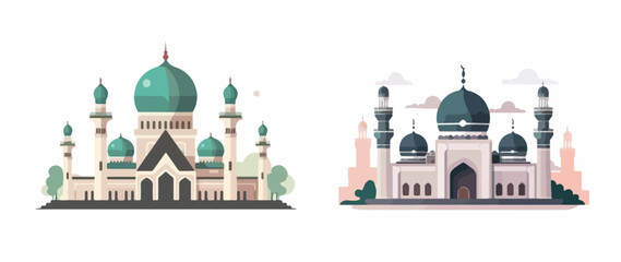 Muslim mosque isolated flat facade on white background Flat with shadows architecture object