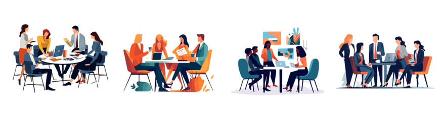 set template meeting office scene vector illustration