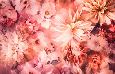a pink background with flowers