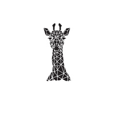 Cute cartoon trendy design giraffe in logo, doodle style. African animal wildlife vector illustration icon. Black and white. 