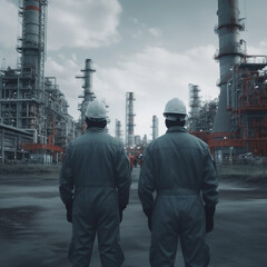 Fototapeta na wymiar Workers are working in an oil refinery.AI generated
