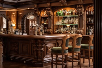 Fototapeta na wymiar Classic bar with elegant finishes and ornate details, providing a touch of luxury and sophistication - Generative AI
