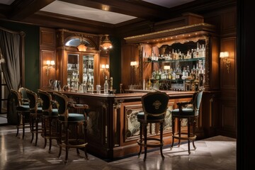 Classic bar with elegant finishes and ornate details, providing a touch of luxury and sophistication - Generative AI