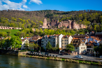 Fototapeta na wymiar Heidelberg Castle on the hill above the river Neckar, Heidelberg, Germany