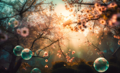 Obraz na płótnie Canvas he sunlight over branches and cherry blossoms