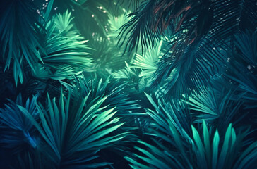 green palm leaves in space