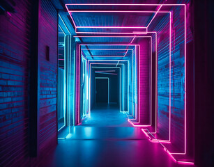 blue and pink neon light on a tunnel