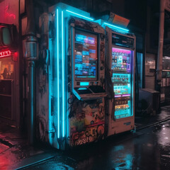Vending Machine (Cyberpunk) - Generative AI - obrazy, fototapety, plakaty