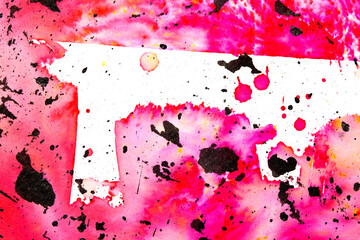 Black Ink Splatters and Spill on A Vibrant Rainbow Colour Watercolor Background Abstrct Paint