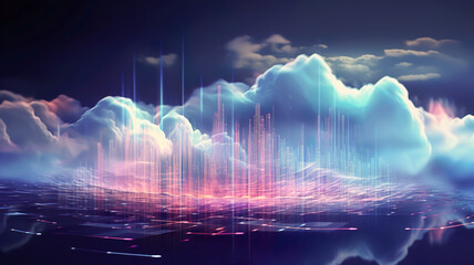 Cloud networks concepts with colorful digital art surrealism.futuristic of metaverse.paradise visualizing imaginations.generative ai technology