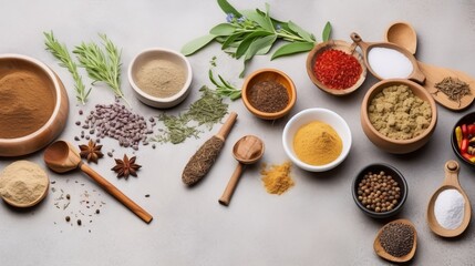 Fototapeta na wymiar Various spices arranged on table