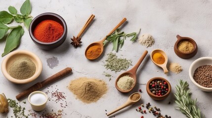Fototapeta na wymiar Various spices arranged on table
