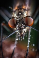 A close-up macro of a mosquito with selective focus, generated and enhanced by humans. (Generative AI)