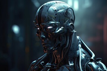 Obraz na płótnie Canvas Human-Machine Hybrid: A Sci-Fi Vision of a Futuristic Cyborg Soldier. Generative AI