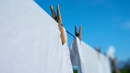 Clothes hanging to dry on a laundry line