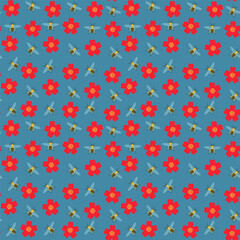 A set of seamless backgrounds with flowers and bees, spring. 1000x1000, vector graphics