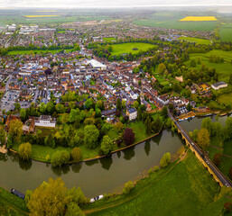 Aerial view of Wallingford, a historic market town and civil parish located between Oxford and Reading on the River Thames in England