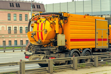 The emergency vehicle of water transport communications is on the road