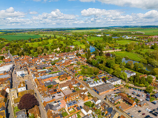 Aerial view of Wallingford, a historic market town and civil parish located between Oxford and Reading on the River Thames in England