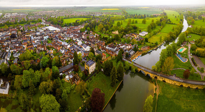 Aerial view of Wallingford, a historic market town and civil parish located between Oxford and Reading on the River Thames in England