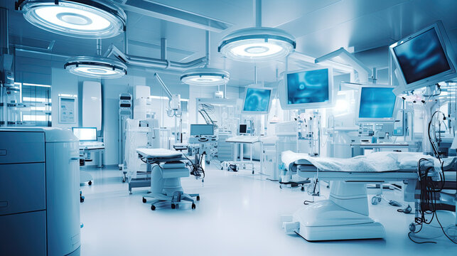 Equipment and medical devices in hybrid operating room, Surgical procedures , operating room of Future Generative AI