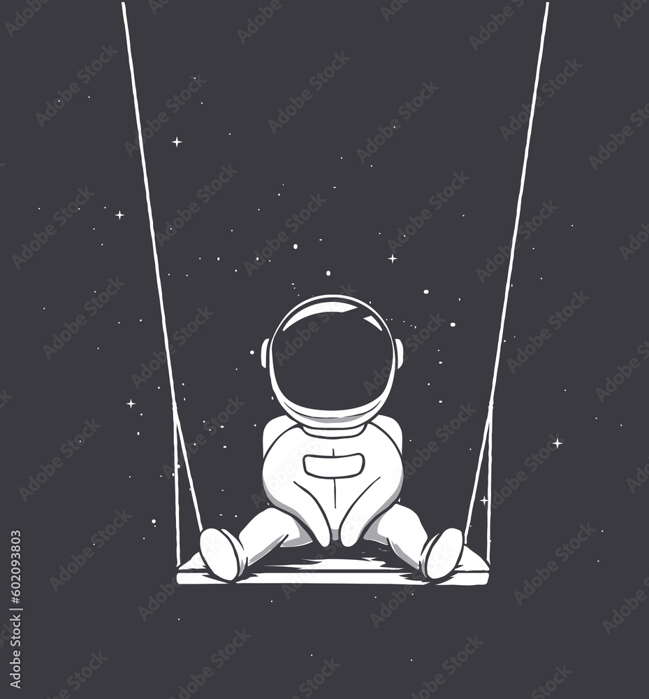 Canvas Prints cute astronaut swinging on a board in outer space