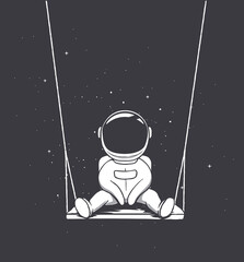 Cute astronaut swinging on a board in outer space - 602093803