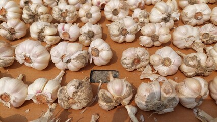 food background of sun-dried garlic design for healthy lifestyle