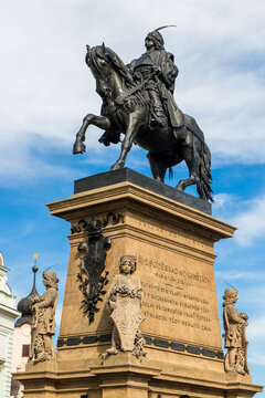 Equestrian statue of George of Podebrady, Jiri z Podebrad, in Podebrady, Czech Republic