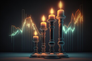 Investing and stock market concept gain and profits with faded candlestick charts, Ai generated 