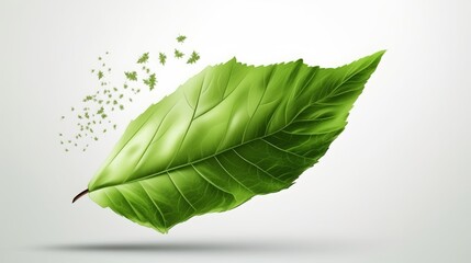 Obraz premium Green leaf flying isolated on white background 