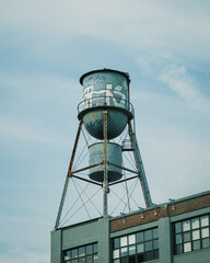 A water tower in South Williamsburg, Brooklyn, New York