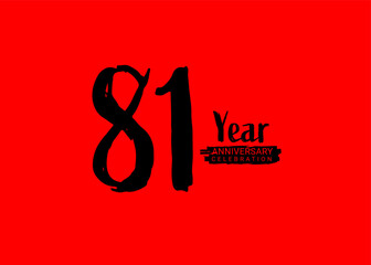 81 Years Anniversary Celebration logo on red background, 81 number logo design,81th Birthday Logo,  logotype Anniversary, Vector Anniversary For Celebration, poster, Invitation Card