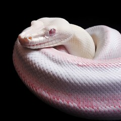 Fototapeta premium A white albino anaconda snake with black background. Generative AI