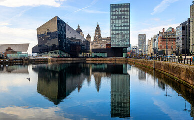 View of waterfront in Liverpool, a city and metropolitan borough in North West England