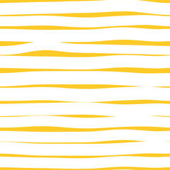 Striped seamless pattern. Hand drawn horizontal white lines on yellow backdrop. Irregular geometric print. Childish vector illustration for textile, fabric, packaging
