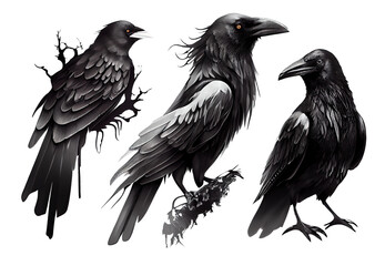 Fototapeta premium set of black crows, isolate. Generative AI 
