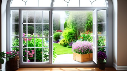 Windowsill Oasis: A View of the Lush Garden Outside