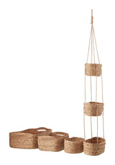 Basket of woven fabric, natural material, krajood - low shape with cut out isolated on transparent background