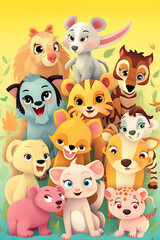 Obraz premium set of funny cartoon animals, AI Generative