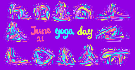 June 21 yoga day bright poster