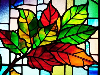 A Vibrant Garden in Glass: Stained Glass Window with Beautifully Colored Flowers and Leaves