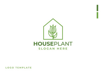 Houseplant Flowerpot Plant Pot Home Border Leaf Green Nature Garden Natural Line Vector Logo Design