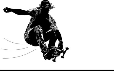 Fototapeta na wymiar Skateboarding Prodigy: Silhouette Vector Illustration of a Boy Mastering Stunts